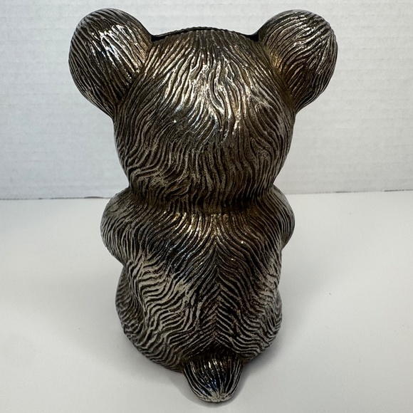 Silver/Brass-Tone Teddy Bear Bank 5" tall, Eclectic / Whimsigoth Display Décor - Picture 5 of 9